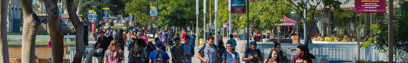 Banner - students at east walkway